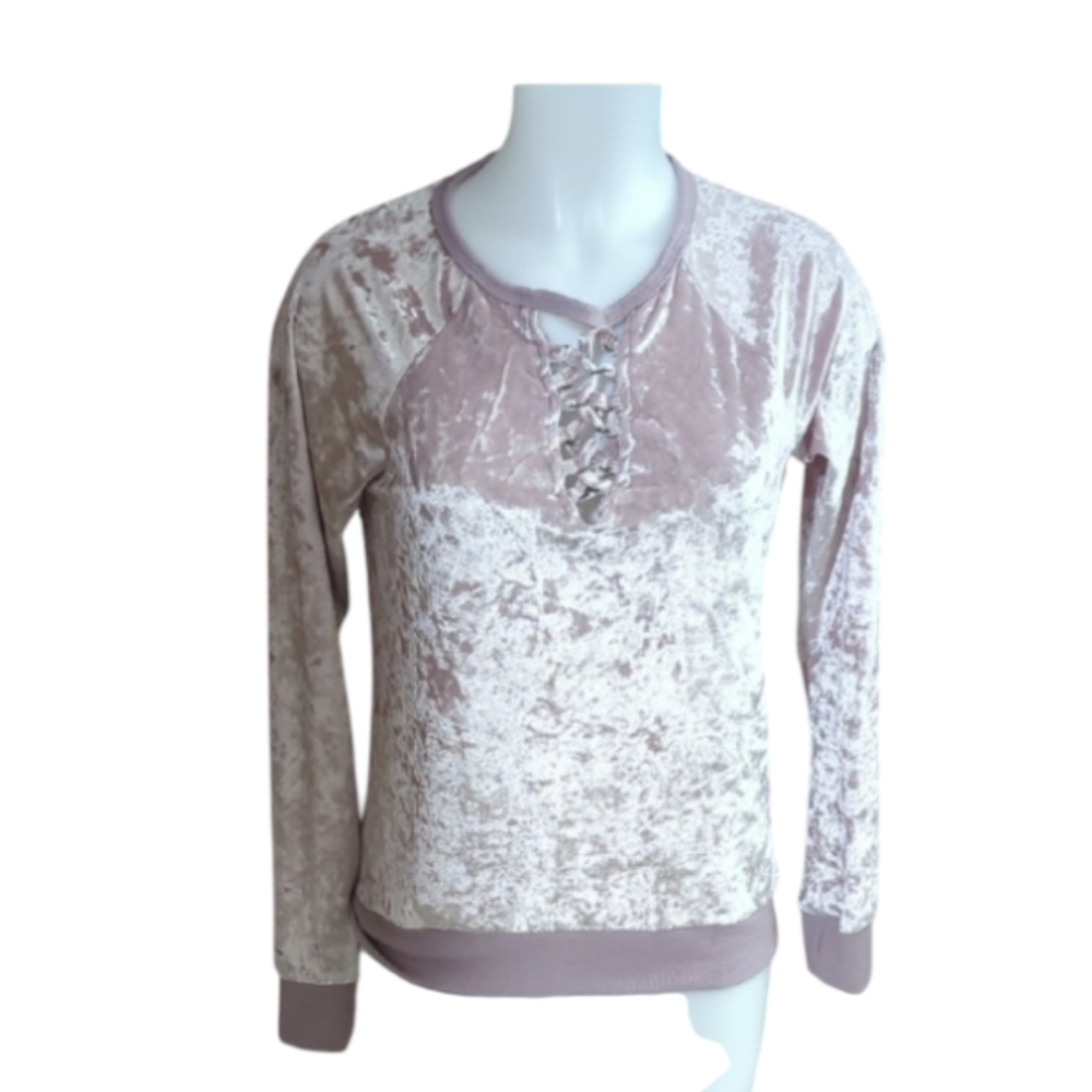 Size M Pink Velvet Lace-Up Sweatshirt